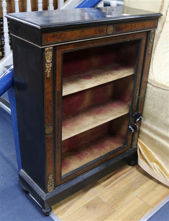 A Victorian ebonised pier cabinet, glass pane deficient W.79cm